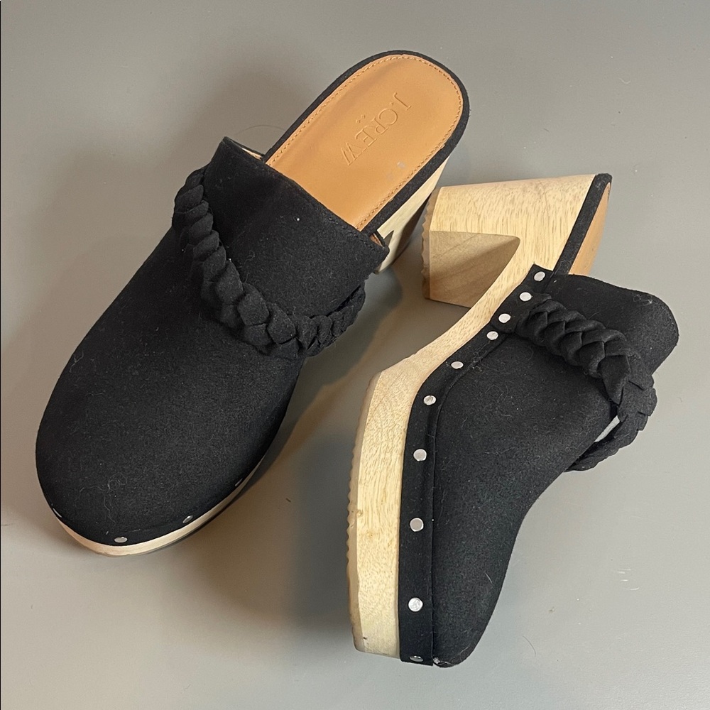 NWOT J CREW SUEDED WOODEN CLOGS BRAIDED 8.5